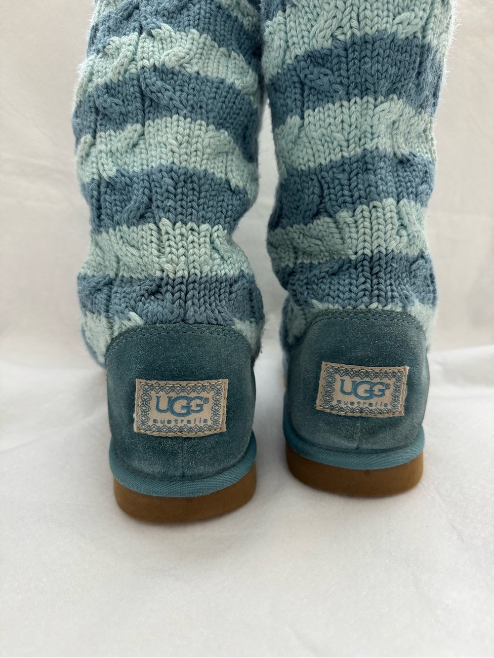 UGG Y2K Classic Tall Stripe Cable Knit Boots Teal and Blue Size 9 GC - Picture 5 of 9
